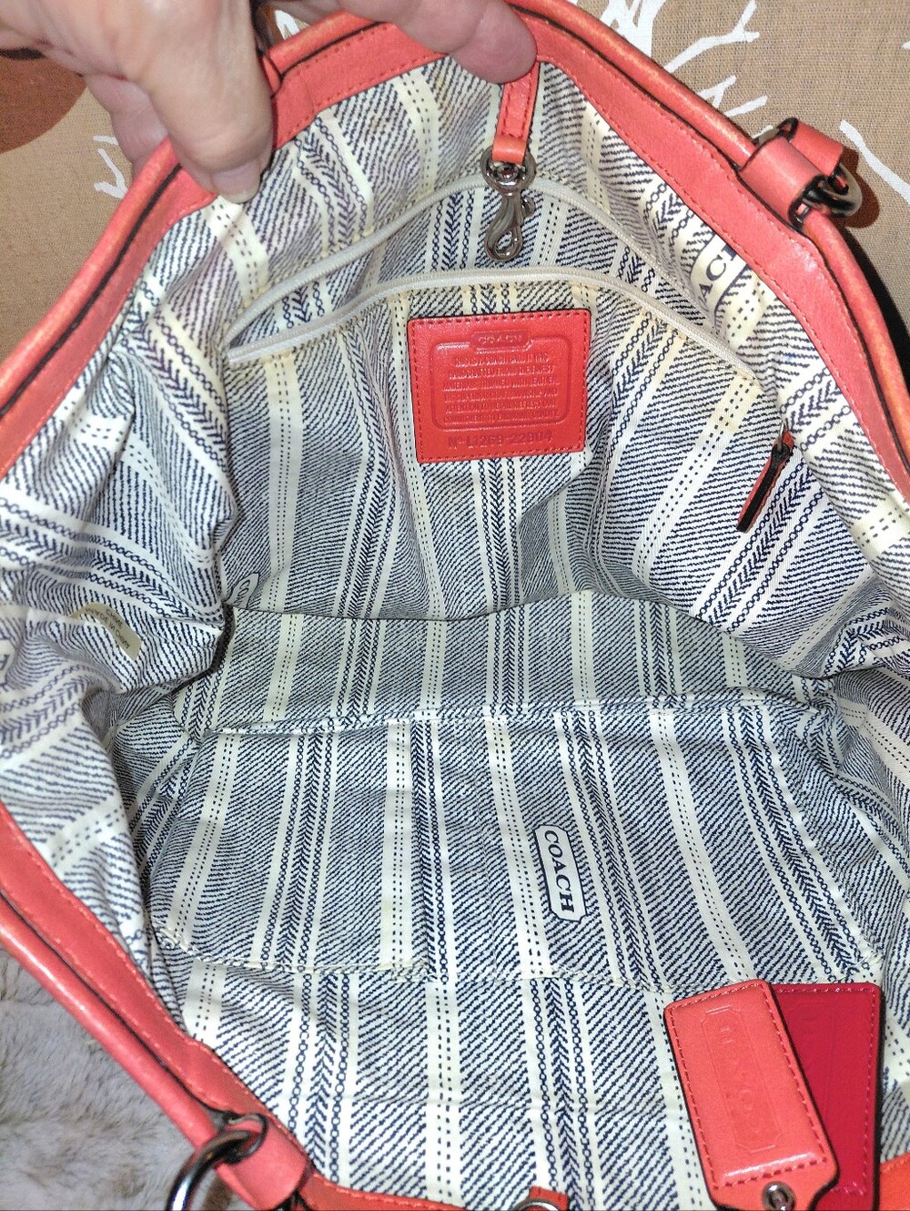 Coach Straw Tote Tangerine & Red Leather Trim Front Pocket L1269-22904 - Picture 10 of 12